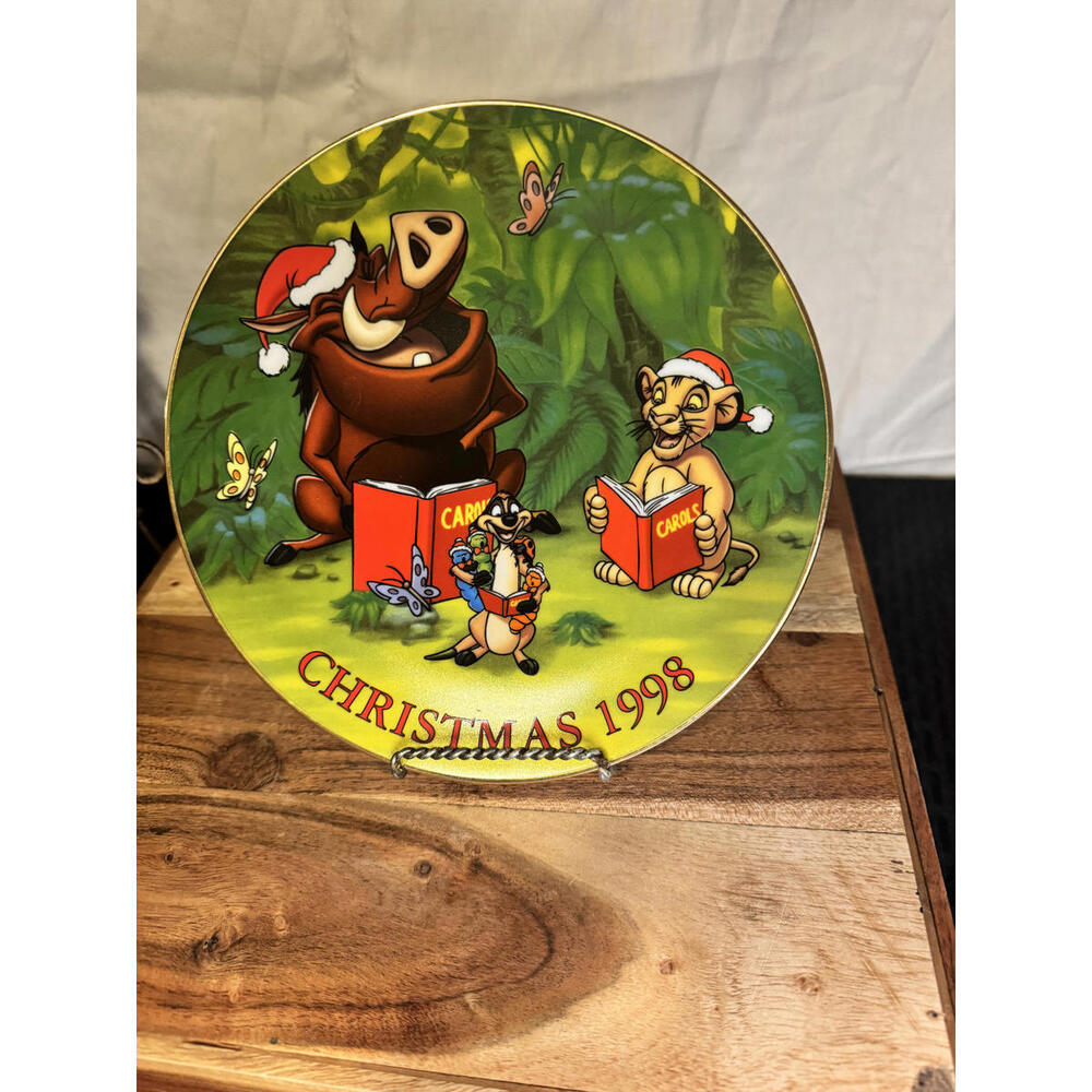 Vintage Disney Grolier “Jungle Bells” Christmas Plate 1998 Lion King Simba Timon
